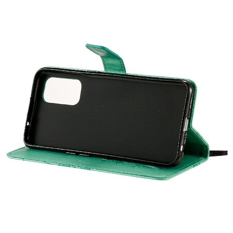 KT Imprinting Flower Series-2 Butterfly Pattern Imprinting Protective Shockproof Magnetic Clasp Wallet Leather Phone Cover Case with Stand for Oppo Reno5 4G/5G/Reno5 K/Find X3 Lite - Green