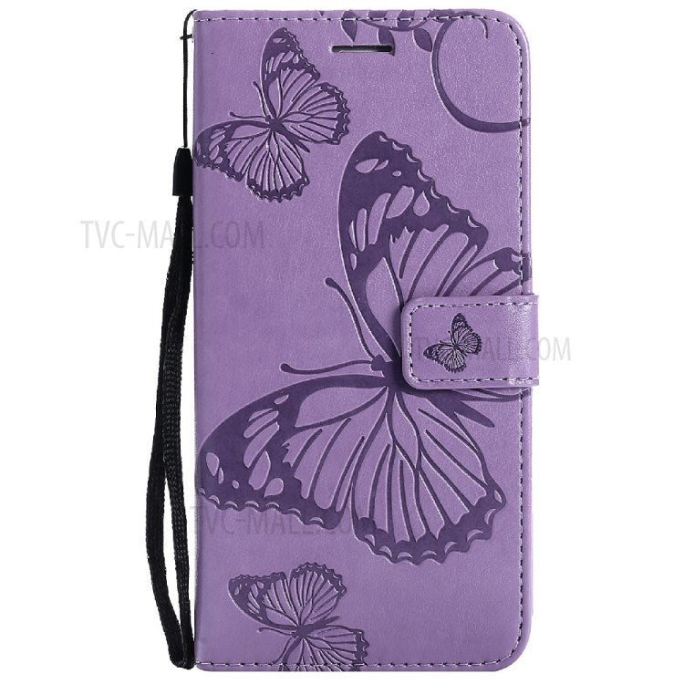 KT Imprinting Flower Series-2 Butterfly Pattern Imprinting Protective Shockproof Magnetic Clasp Wallet Leather Phone Cover Case with Stand for Oppo Reno5 4G/5G/Reno5 K/Find X3 Lite - Purple