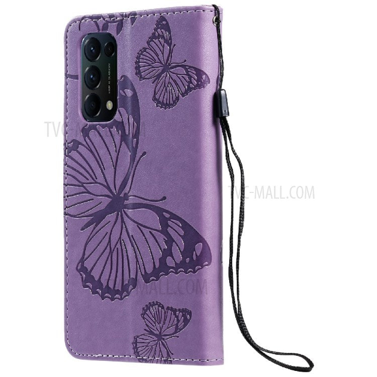 KT Imprinting Flower Series-2 Butterfly Pattern Imprinting Protective Shockproof Magnetic Clasp Wallet Leather Phone Cover Case with Stand for Oppo Reno5 4G/5G/Reno5 K/Find X3 Lite - Purple
