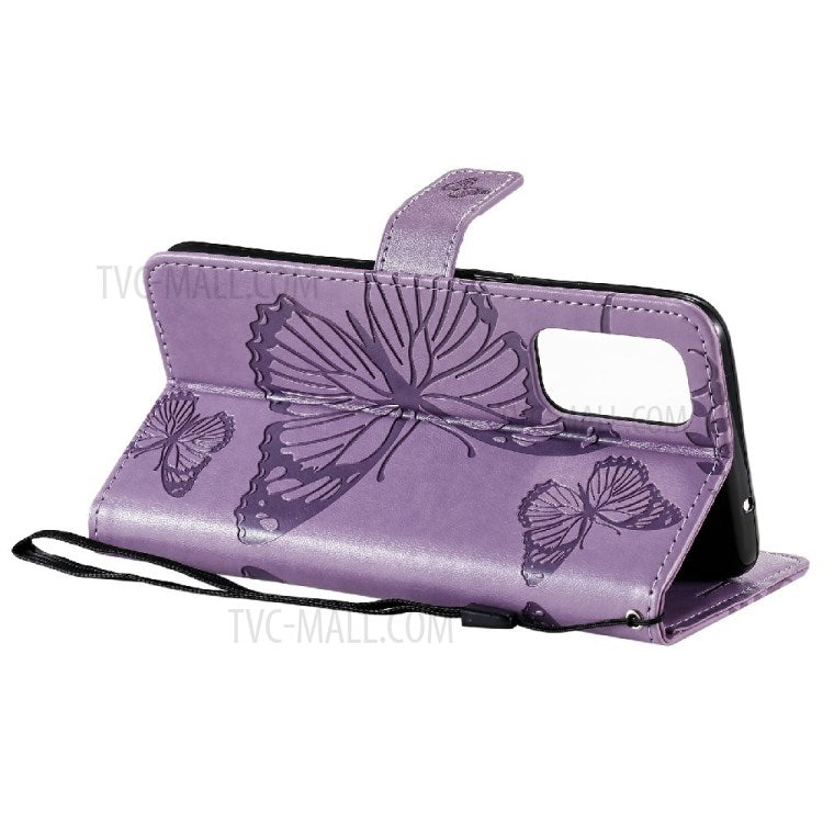 KT Imprinting Flower Series-2 Butterfly Pattern Imprinting Protective Shockproof Magnetic Clasp Wallet Leather Phone Cover Case with Stand for Oppo Reno5 4G/5G/Reno5 K/Find X3 Lite - Purple