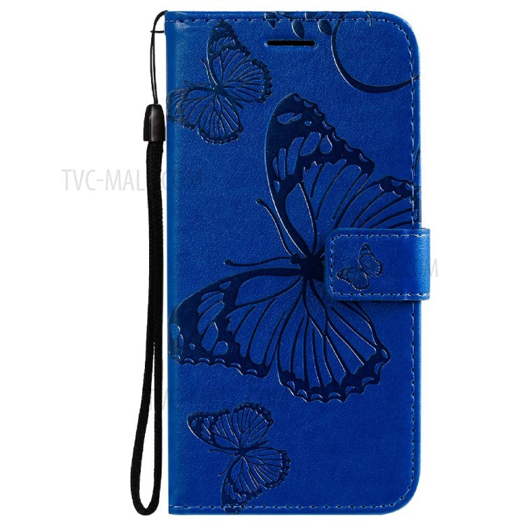 KT Imprinting Flower Series-2 Butterfly Pattern Imprinting Protective Shockproof Magnetic Clasp Wallet Leather Phone Cover Case with Stand for Oppo Reno5 4G/5G/Reno5 K/Find X3 Lite - Blue