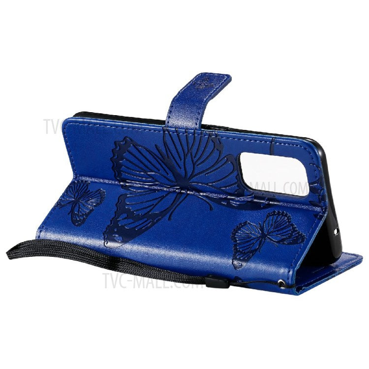 KT Imprinting Flower Series-2 Butterfly Pattern Imprinting Protective Shockproof Magnetic Clasp Wallet Leather Phone Cover Case with Stand for Oppo Reno5 4G/5G/Reno5 K/Find X3 Lite - Blue