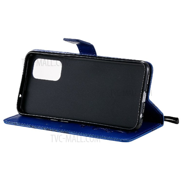 KT Imprinting Flower Series-2 Butterfly Pattern Imprinting Protective Shockproof Magnetic Clasp Wallet Leather Phone Cover Case with Stand for Oppo Reno5 4G/5G/Reno5 K/Find X3 Lite - Blue