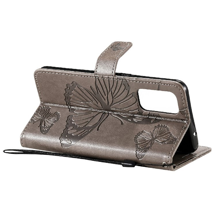 KT Imprinting Flower Series-2 Butterfly Pattern Imprinting Protective Shockproof Magnetic Clasp Wallet Leather Phone Cover Case with Stand for Oppo Reno5 4G/5G/Reno5 K/Find X3 Lite - Grey