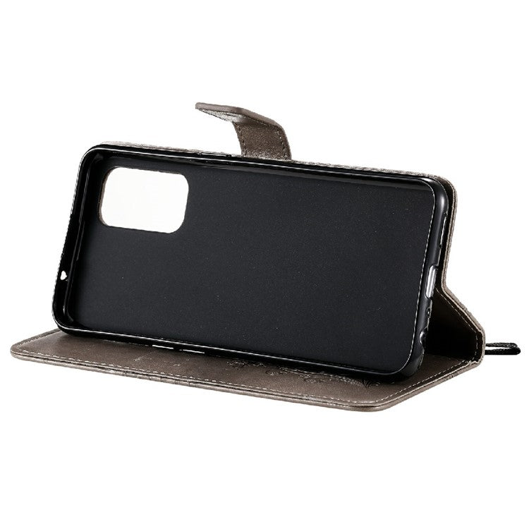 KT Imprinting Flower Series-2 Butterfly Pattern Imprinting Protective Shockproof Magnetic Clasp Wallet Leather Phone Cover Case with Stand for Oppo Reno5 4G/5G/Reno5 K/Find X3 Lite - Grey