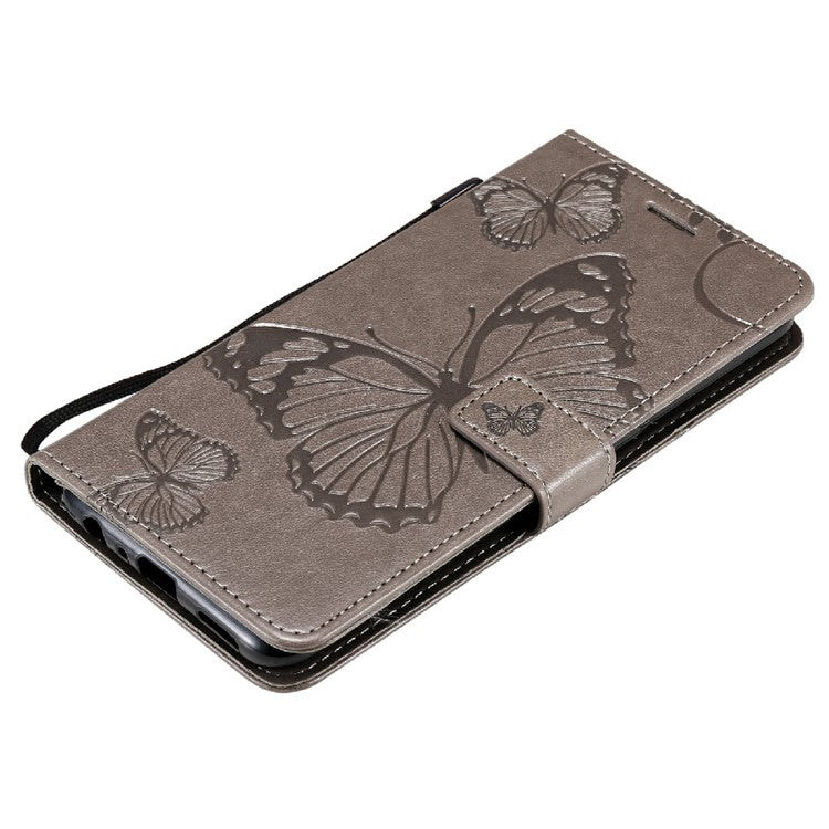 KT Imprinting Flower Series-2 Butterfly Pattern Imprinting Protective Shockproof Magnetic Clasp Wallet Leather Phone Cover Case with Stand for Oppo Reno5 4G/5G/Reno5 K/Find X3 Lite - Grey