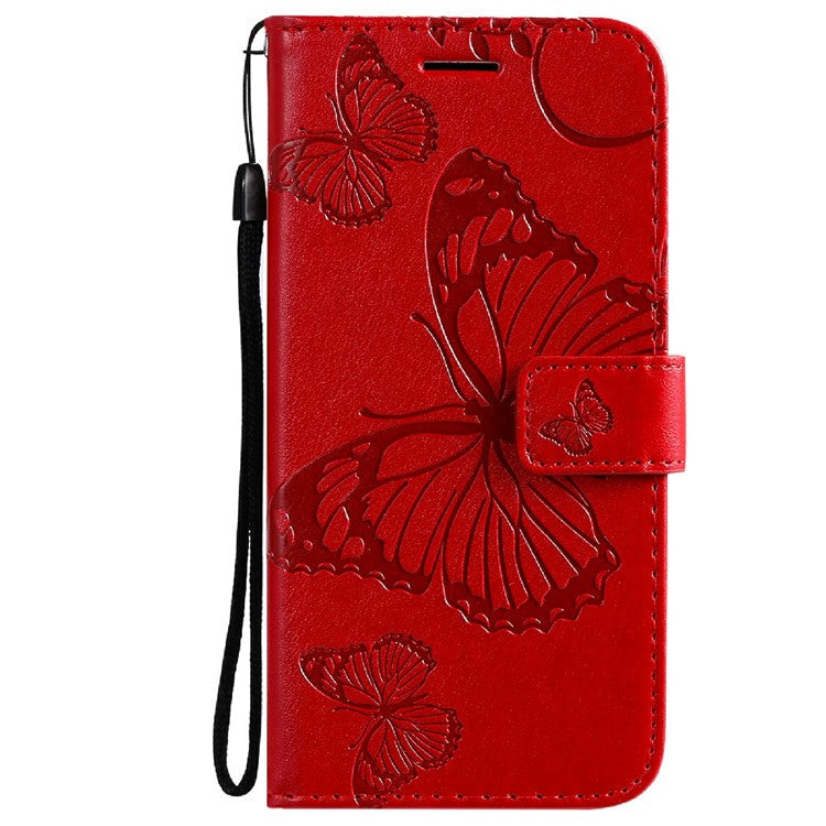 KT Imprinting Flower Series-2 Butterfly Pattern Imprinting Protective Shockproof Magnetic Clasp Wallet Leather Phone Cover Case with Stand for Oppo Reno5 4G/5G/Reno5 K/Find X3 Lite - Red