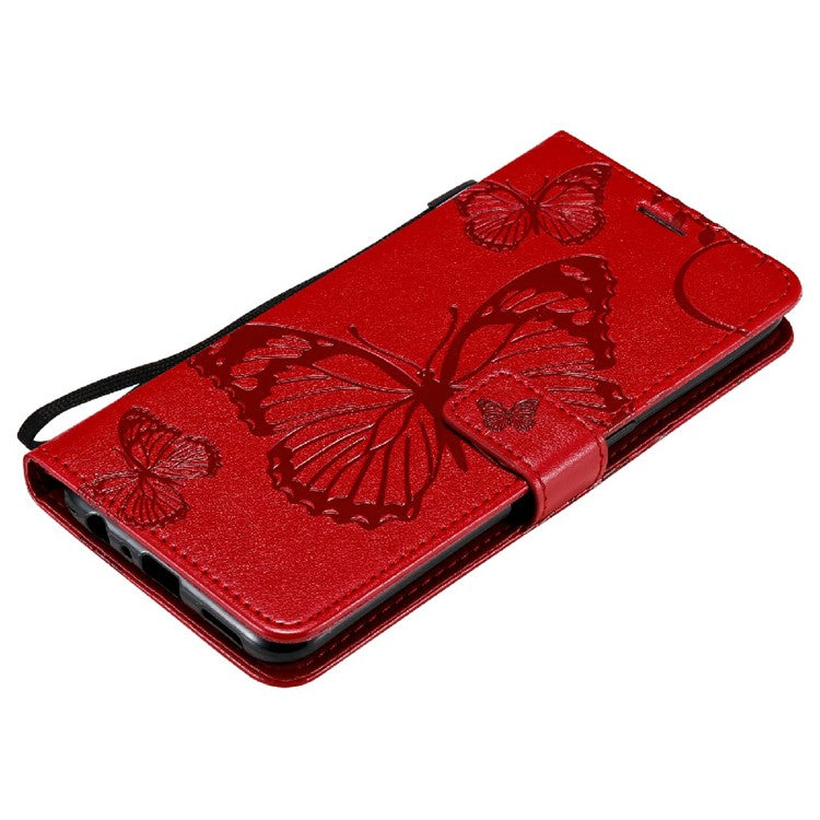 KT Imprinting Flower Series-2 Butterfly Pattern Imprinting Protective Shockproof Magnetic Clasp Wallet Leather Phone Cover Case with Stand for Oppo Reno5 4G/5G/Reno5 K/Find X3 Lite - Red