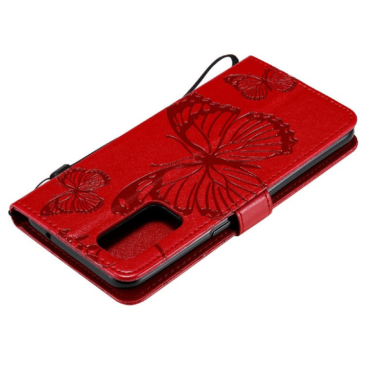KT Imprinting Flower Series-2 Butterfly Pattern Imprinting Protective Shockproof Magnetic Clasp Wallet Leather Phone Cover Case with Stand for Oppo Reno5 4G/5G/Reno5 K/Find X3 Lite - Red