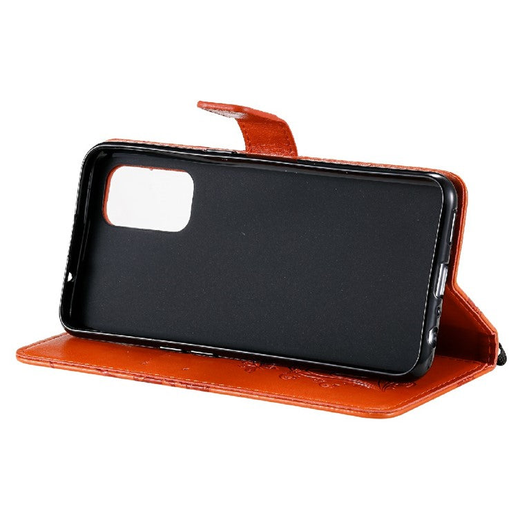 KT Imprinting Flower Series-2 Butterfly Pattern Imprinting Protective Shockproof Magnetic Clasp Wallet Leather Phone Cover Case with Stand for Oppo Reno5 4G/5G/Reno5 K/Find X3 Lite - Orange