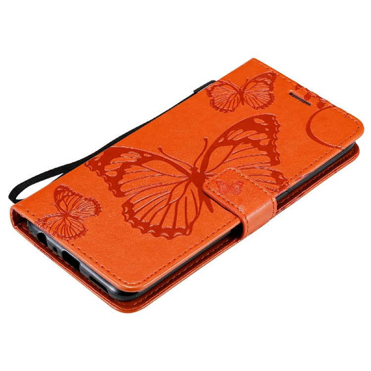 KT Imprinting Flower Series-2 Butterfly Pattern Imprinting Protective Shockproof Magnetic Clasp Wallet Leather Phone Cover Case with Stand for Oppo Reno5 4G/5G/Reno5 K/Find X3 Lite - Orange