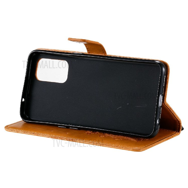 KT Imprinting Flower Series-2 Butterfly Pattern Imprinting Protective Shockproof Magnetic Clasp Wallet Leather Phone Cover Case with Stand for Oppo Reno5 4G/5G/Reno5 K/Find X3 Lite - Yellow