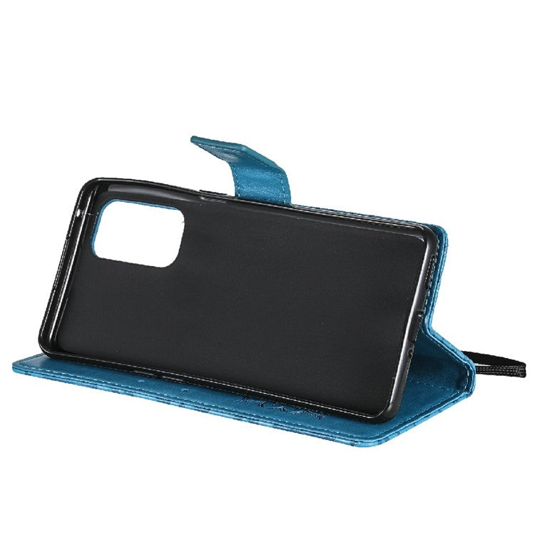 KT Imprinting Flower Series-1 Sunflower Imprint Stylish Pattern Magnetic Clasp Wallet Stand PU Leather Phone Cover Shell for Oppo Reno5 4G/5G/Reno5 K/Find X3 Lite - Blue