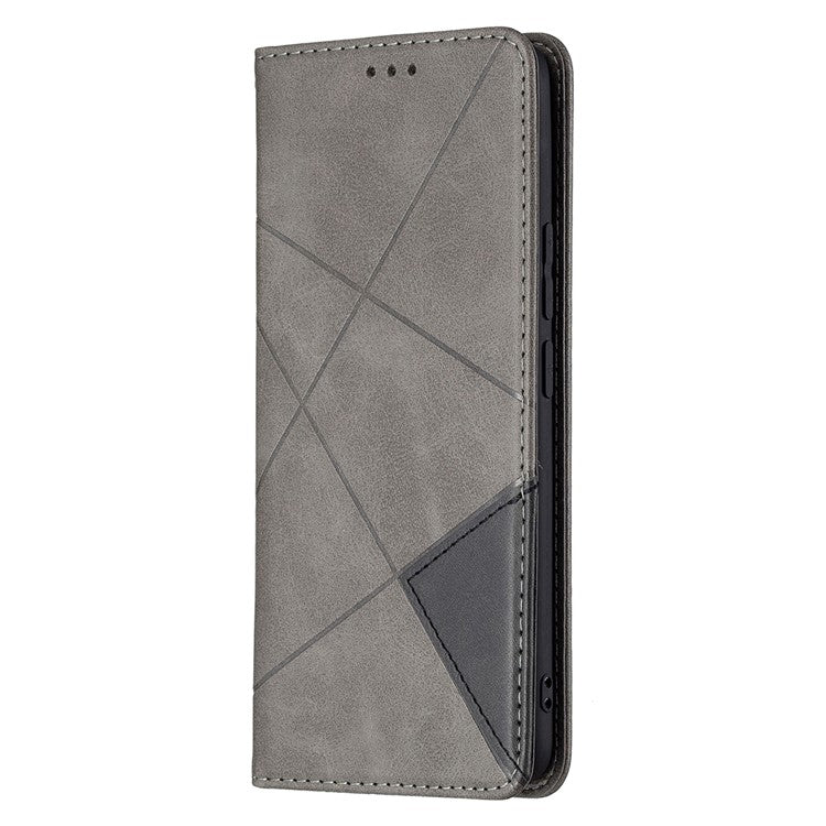 For Realme 8 / 8 Pro Rhombus-Like Imprinting Drop-Proof Leather Stand Case Card Holder Shell - Grey