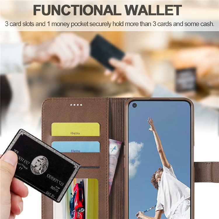 LC.IMEEKE Wallet Design Leather Phone Stand Case Shell for Oppo Reno5 4G/5G / Reno5 K 4G/5G / Find X3 Lite - Brown