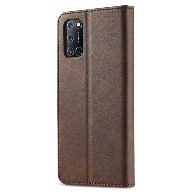 LC.IMEEKE Wallet Design Leather Phone Stand Case Shell for Oppo Reno5 4G/5G / Reno5 K 4G/5G / Find X3 Lite - Brown