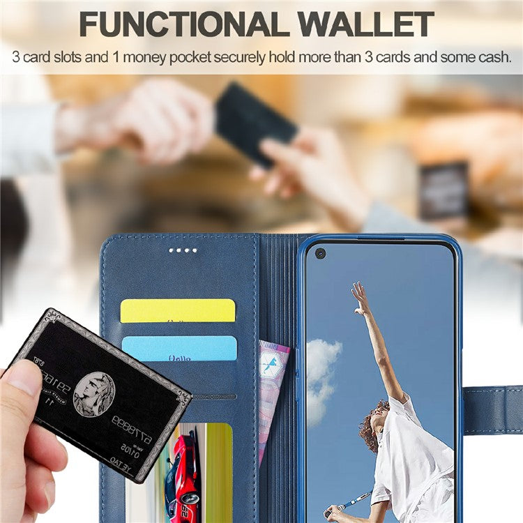 LC.IMEEKE Wallet Design Leather Phone Stand Case Shell for Oppo Reno5 4G/5G / Reno5 K 4G/5G / Find X3 Lite - Blue