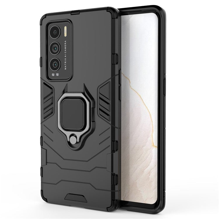 Drop Protection Ring Kickstand Hard PC + TPU Frame Cover Case for Realme GT Explorer Master - Black