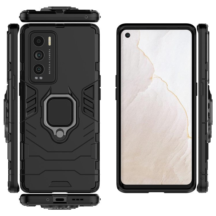 Drop Protection Ring Kickstand Hard PC + TPU Frame Cover Case for Realme GT Explorer Master - Black