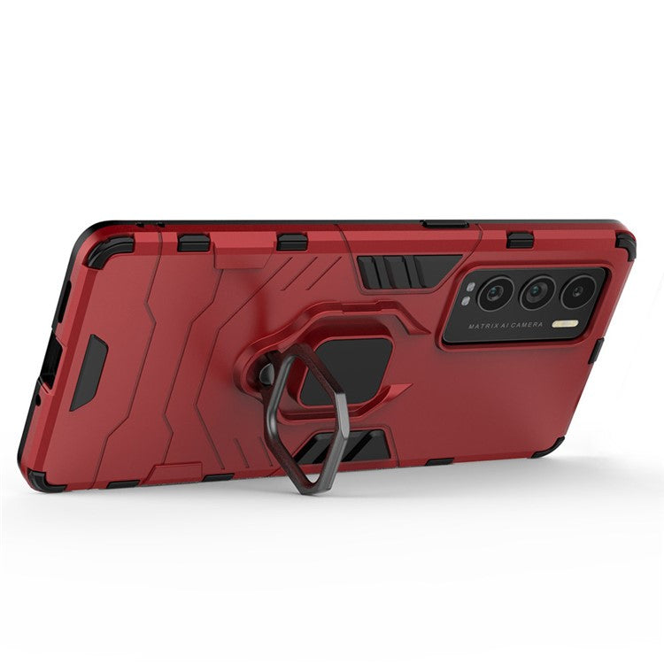 Drop Protection Ring Kickstand Hard PC + TPU Frame Cover Case for Realme GT Explorer Master - Red