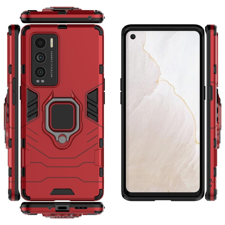 Drop Protection Ring Kickstand Hard PC + TPU Frame Cover Case for Realme GT Explorer Master - Red