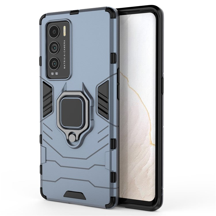 Drop Protection Ring Kickstand Hard PC + TPU Frame Cover Case for Realme GT Explorer Master - Blue