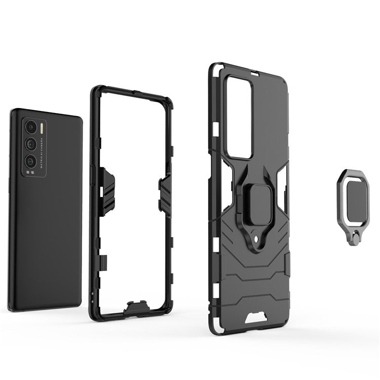 Drop Protection Ring Kickstand Hard PC + TPU Frame Cover Case for Realme GT Explorer Master - Blue