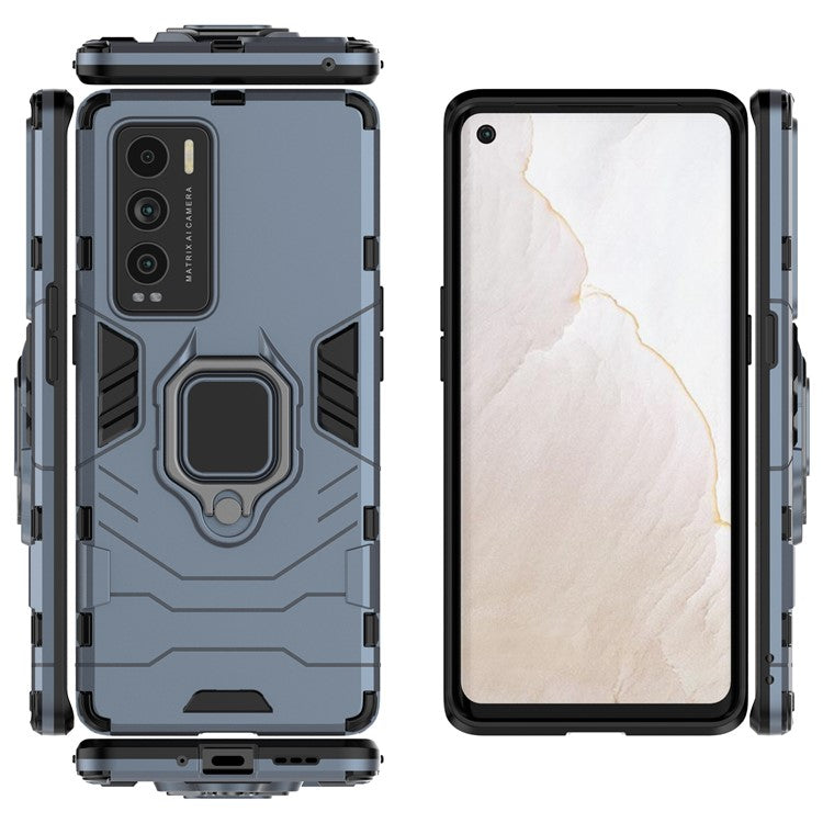Drop Protection Ring Kickstand Hard PC + TPU Frame Cover Case for Realme GT Explorer Master - Blue