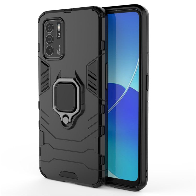 Ring Kickstand Shockproof Dual Layered Hard PC Soft TPU Protective Case for OPPO Reno6 Z - Black
