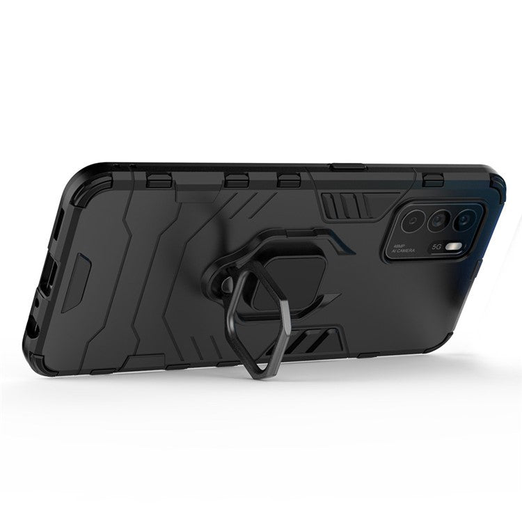 Ring Kickstand Shockproof Dual Layered Hard PC Soft TPU Protective Case for OPPO Reno6 Z - Black