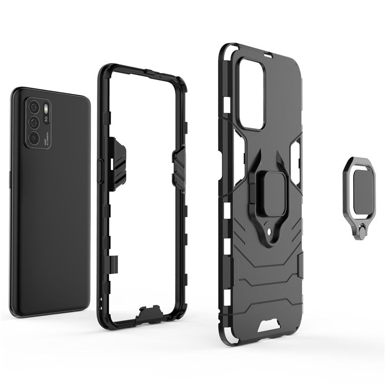 Ring Kickstand Shockproof Dual Layered Hard PC Soft TPU Protective Case for OPPO Reno6 Z - Black