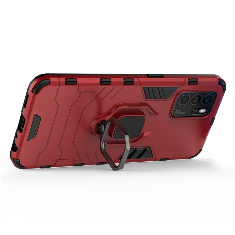 Ring Kickstand Shockproof Dual Layered Hard PC Soft TPU Protective Case for OPPO Reno6 Z - Red