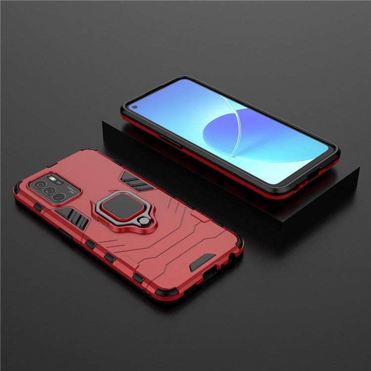 Ring Kickstand Shockproof Dual Layered Hard PC Soft TPU Protective Case for OPPO Reno6 Z - Red