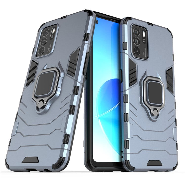 Ring Kickstand Shockproof Dual Layered Hard PC Soft TPU Protective Case for OPPO Reno6 Z - Blue