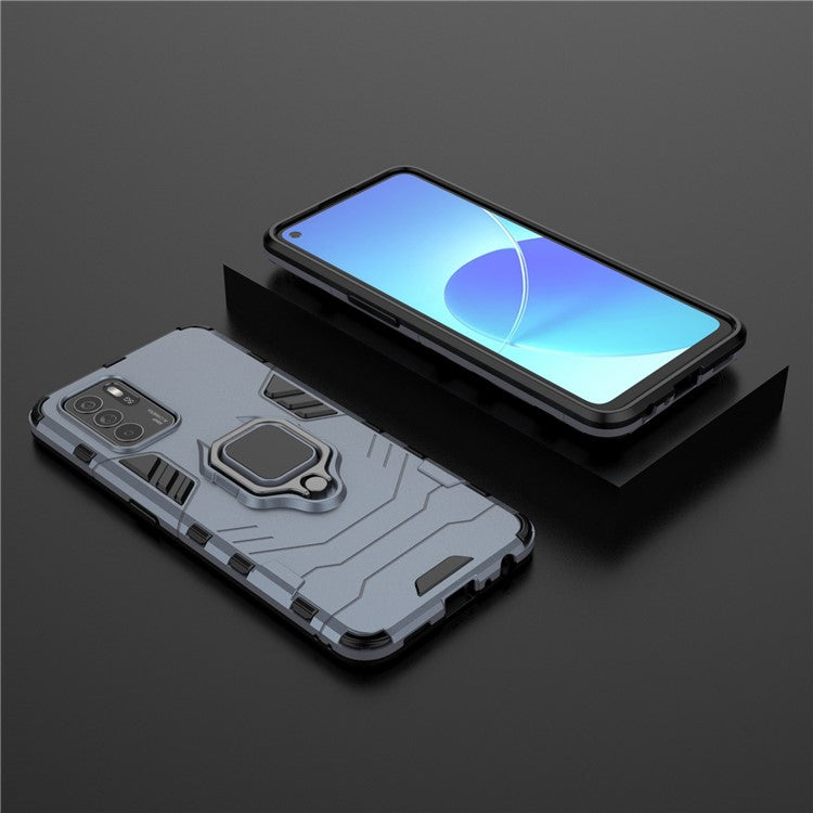 Ring Kickstand Shockproof Dual Layered Hard PC Soft TPU Protective Case for OPPO Reno6 Z - Blue