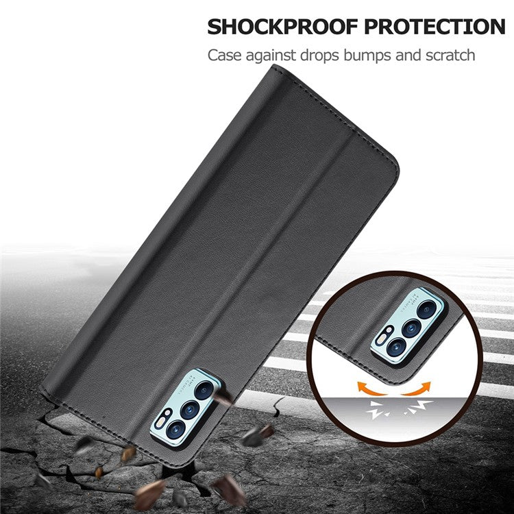 LC.IMEEKE Wallet Stand Design Leather Phone Protective Case Shell for Oppo Reno6 Pro 5G (MediaTek) - Black