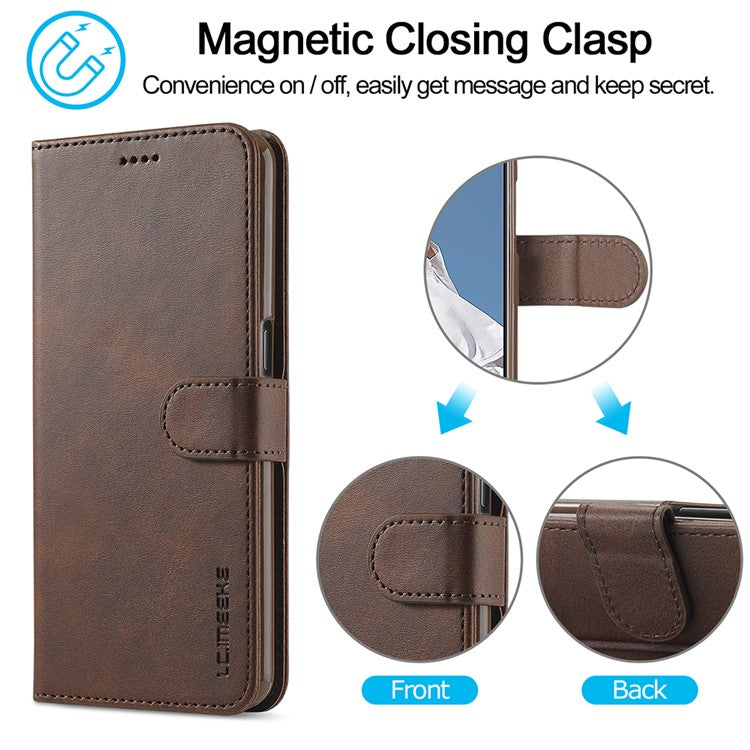 LC.IMEEKE Leather Phone Cover Wallet Stand Case for Oppo Reno6 5G - Brown
