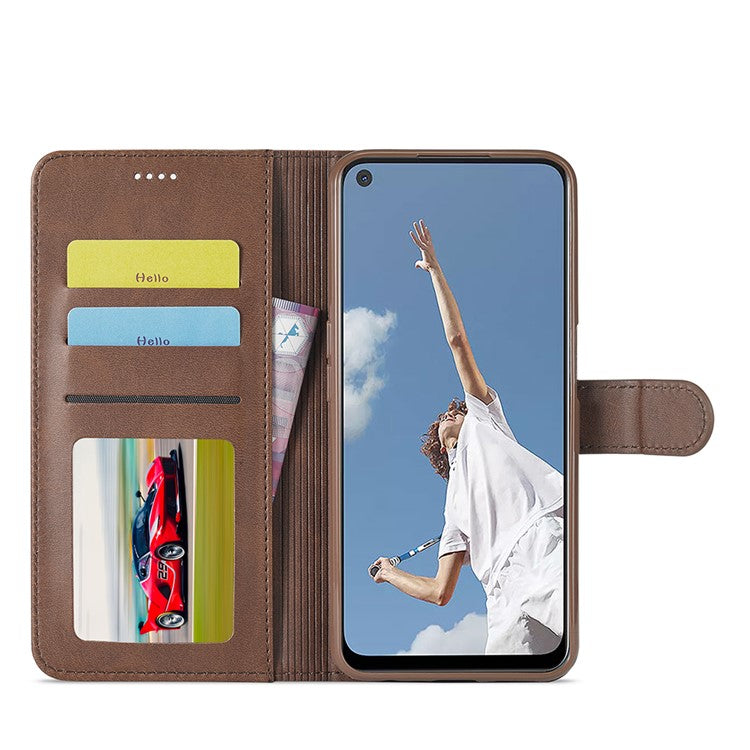 LC.IMEEKE Leather Phone Cover Wallet Stand Case for Oppo Reno6 5G - Brown