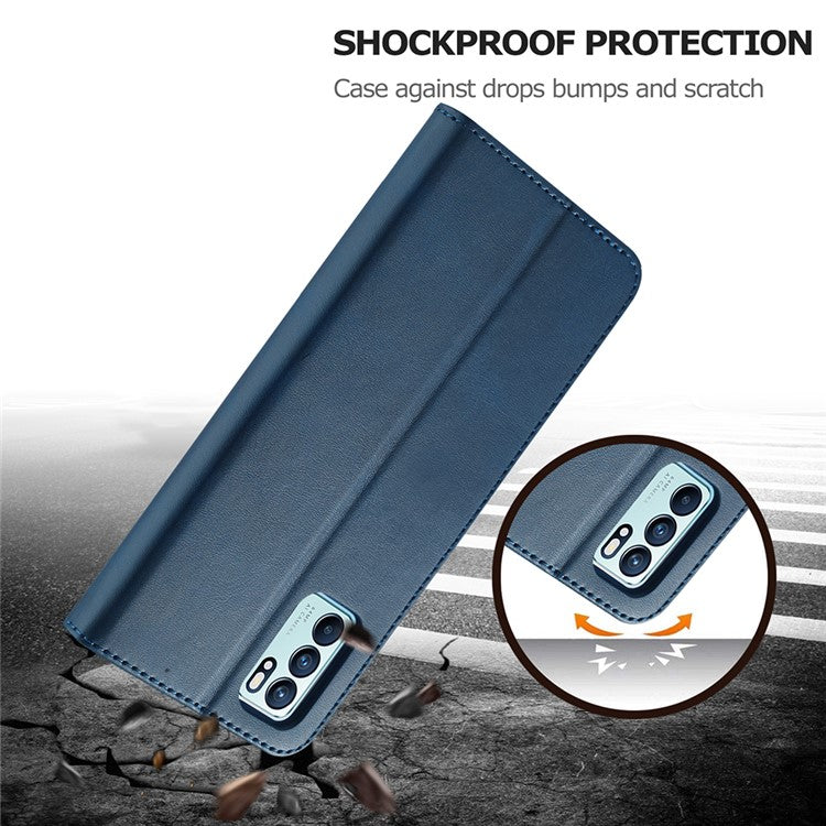 LC.IMEEKE Leather Phone Cover Wallet Stand Case for Oppo Reno6 5G - Blue