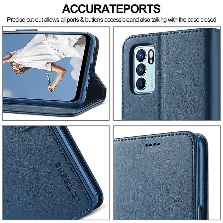 LC.IMEEKE Leather Phone Cover Wallet Stand Case for Oppo Reno6 5G - Blue