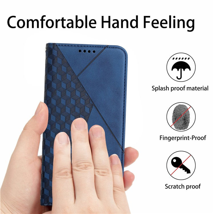 Skin-touch Feel Fall Prevention Geometric Pattern Auto-absorbed Leather Case with Stand Wallet for Oppo A54 5G/A74 5G/A93 5G - Blue