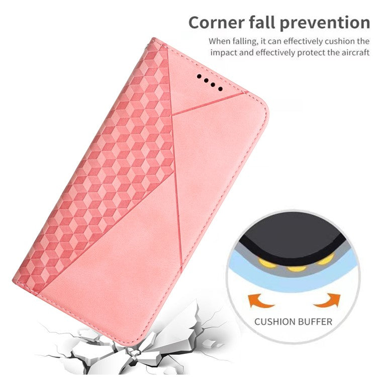 Skin-touch Feel Fall Prevention Geometric Pattern Auto-absorbed Leather Case with Stand Wallet for Oppo A54 5G/A74 5G/A93 5G - Rose Gold