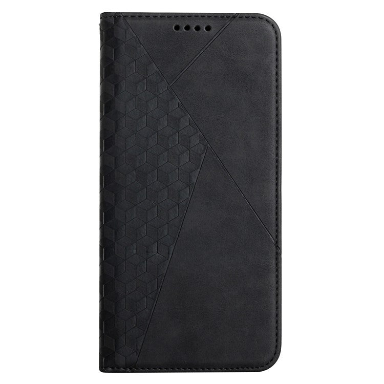 Skin-touch Feel Fall Prevention Geometric Pattern Auto-absorbed Leather Case with Stand Wallet for Oppo A54 5G/A74 5G/A93 5G - Black