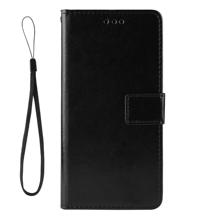 Crazy Horse Texture Wallet Stand PU Leather Case Shell with Strap for Realme GT Master - Black