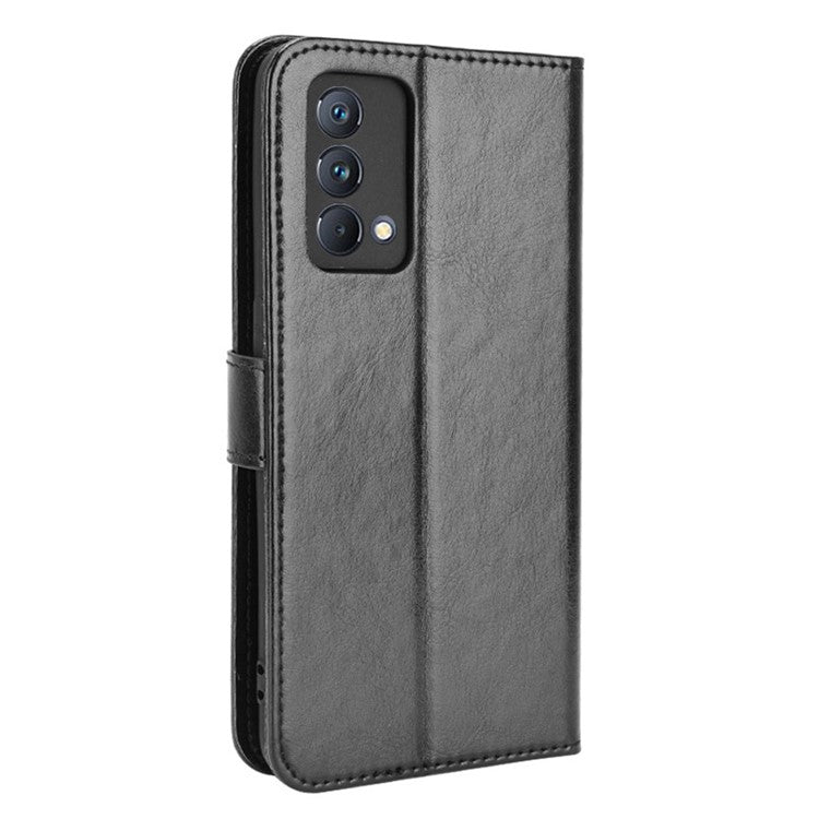 Crazy Horse Texture Wallet Stand PU Leather Case Shell with Strap for Realme GT Master - Black