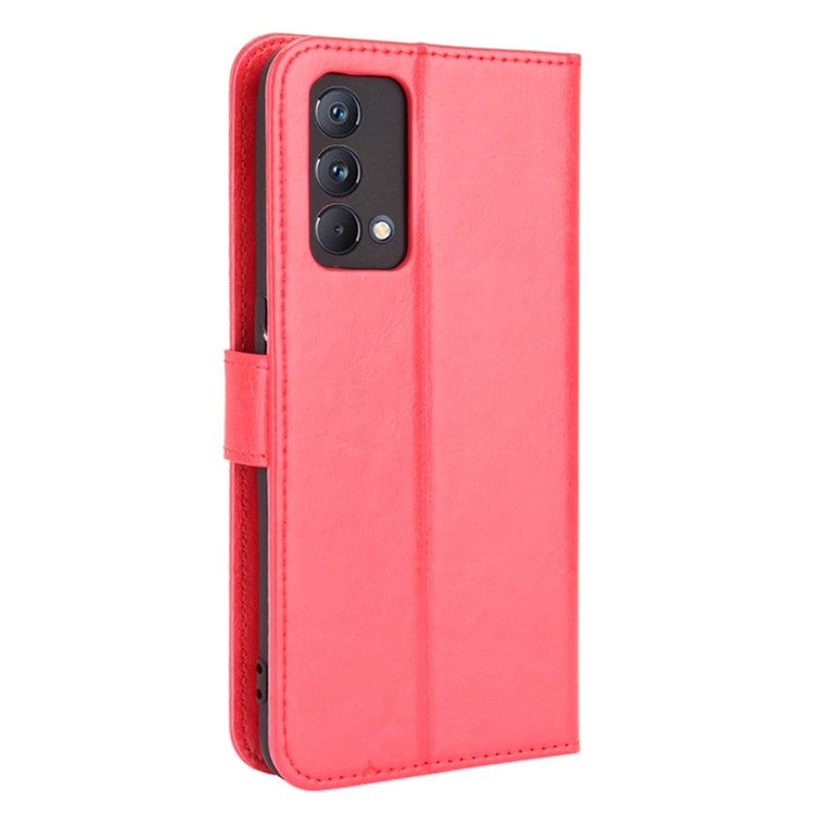 Crazy Horse Texture Wallet Stand PU Leather Case Shell with Strap for Realme GT Master - Red