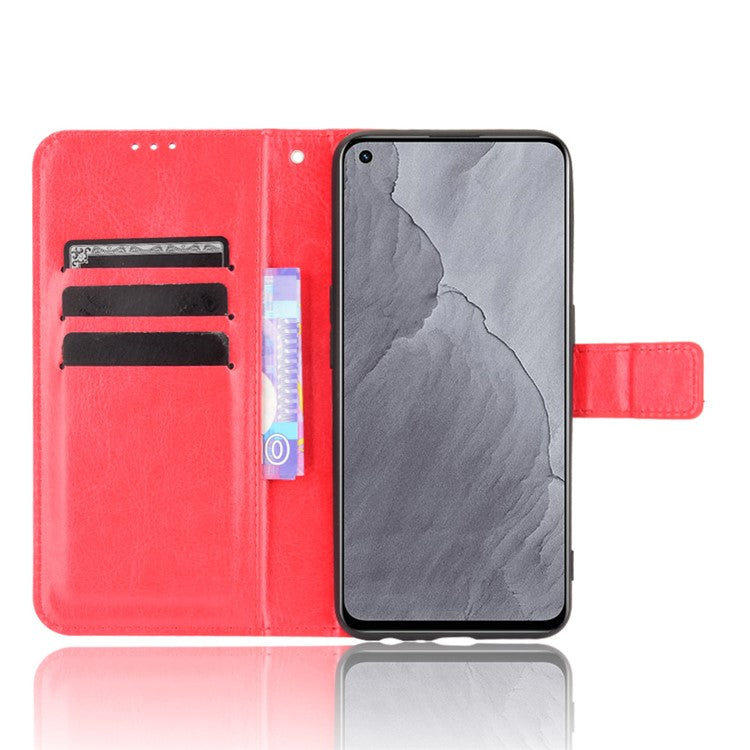 Crazy Horse Texture Wallet Stand PU Leather Case Shell with Strap for Realme GT Master - Red