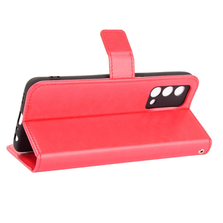 Crazy Horse Texture Wallet Stand PU Leather Case Shell with Strap for Realme GT Master - Red