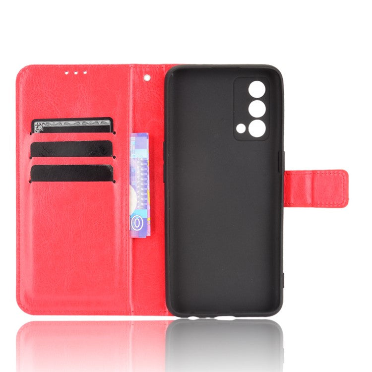 Crazy Horse Texture Wallet Stand PU Leather Case Shell with Strap for Realme GT Master - Red