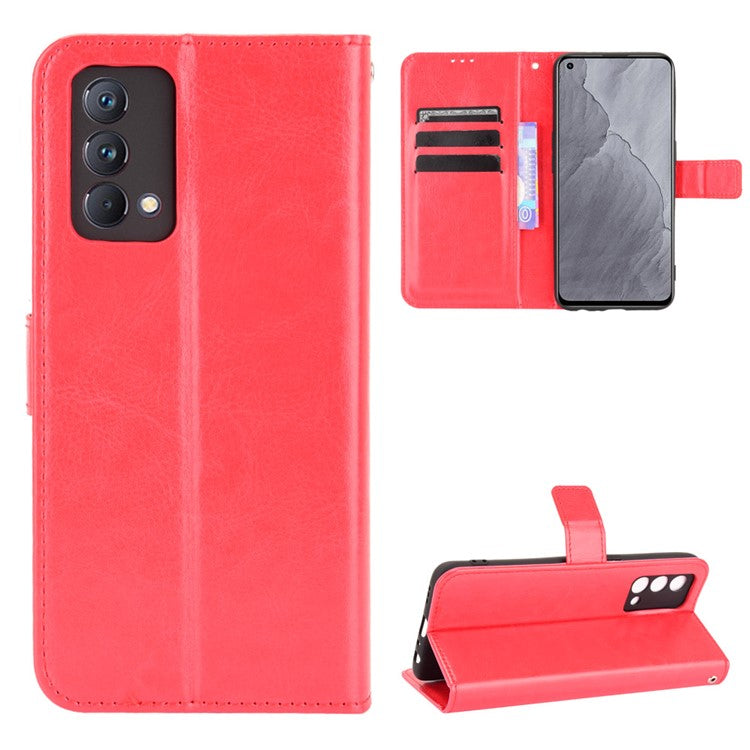 Crazy Horse Texture Wallet Stand PU Leather Case Shell with Strap for Realme GT Master - Red